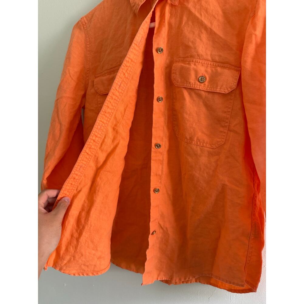 Lauren Ralph Lauren | Vibrant Orange Linen Women’s Long Sleeve Button Down Sz S - Picture 5 of 11